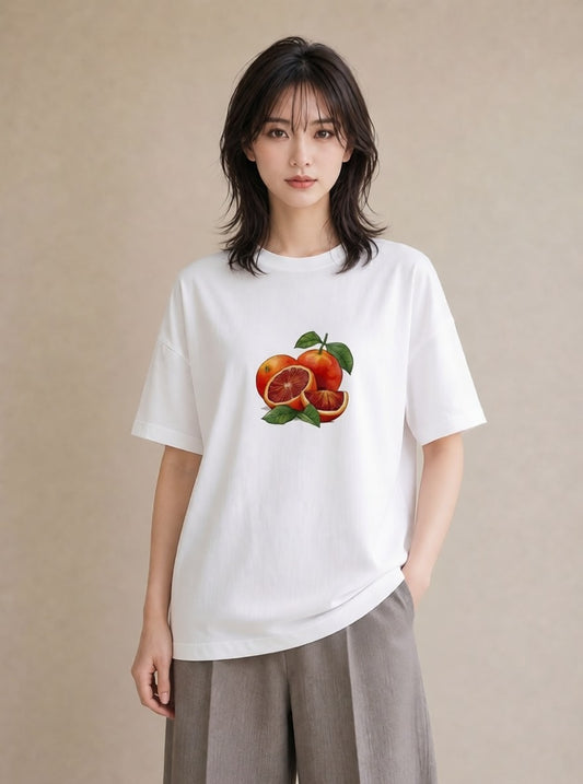 半袖Tシャツ レディース みかん 食べ物 フード イラスト ユニーク 姉妹 送別ギフト 白T YMAZO