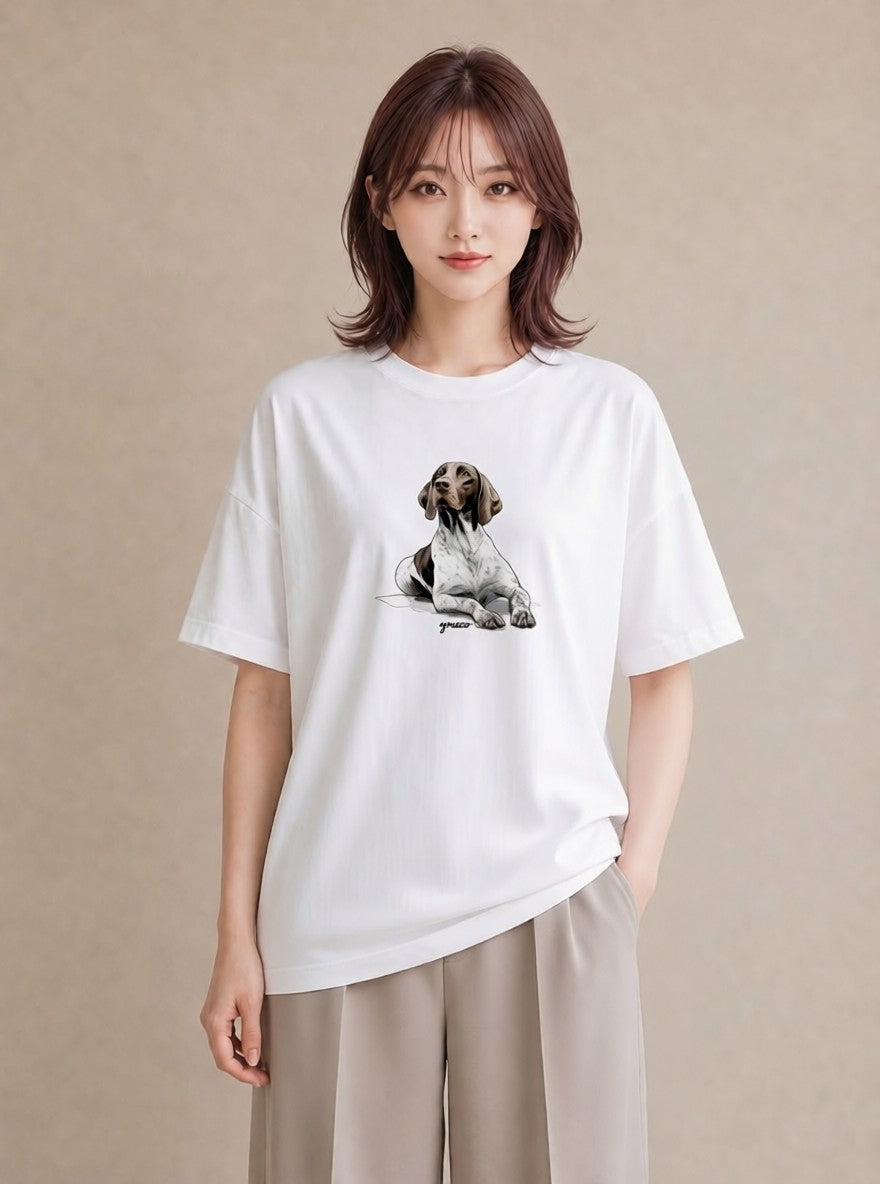 デザインTシャツ レディース 老犬 犬 いぬ イラスト 可愛い ラフ レイヤード 白T YMAZO