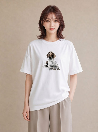 デザインTシャツ レディース 老犬 犬 いぬ イラスト 可愛い ラフ レイヤード 白T YMAZO
