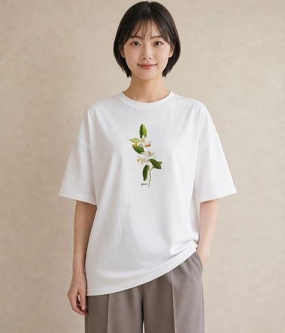 プリントTシャツ レディース 金木犀 花 花柄 イラスト ヴィンテージ風 部屋着 女性向けギフト 白T YMAZO