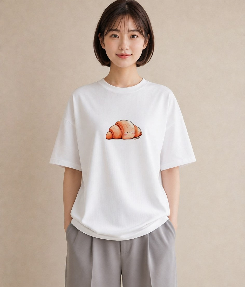 半袖Tシャツ レディース パン 食べ物 フード イラスト 個性的 海 カフェ巡り 白T YMAZO