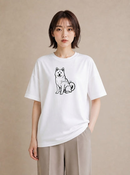 グラフィックTシャツ レディース 秋田犬 犬 いぬ イラスト デイリーウェア 休日 白T YMAZO
