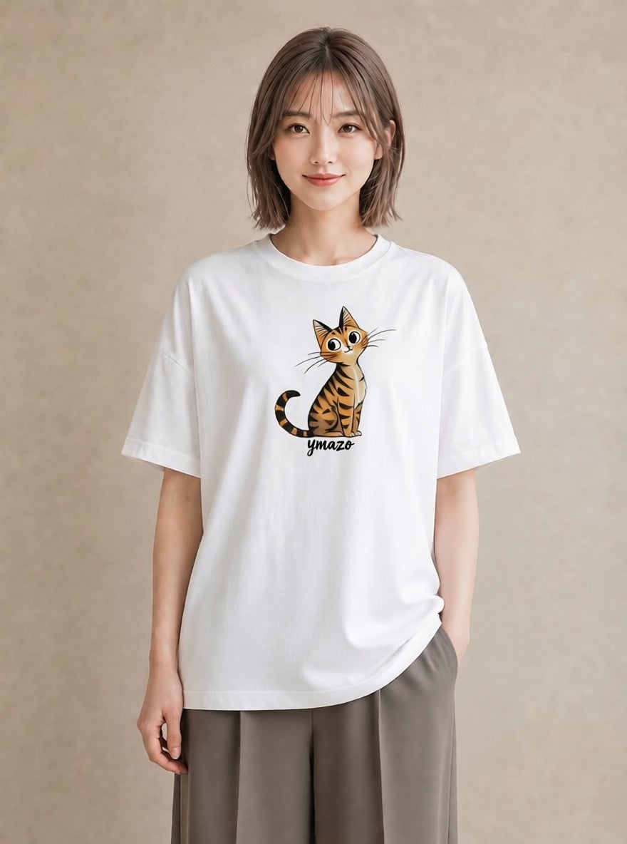 Tシャツ レディース キジトラ 猫 ねこ イラスト モード ビーチ デイリーウェア 白T YMAZO