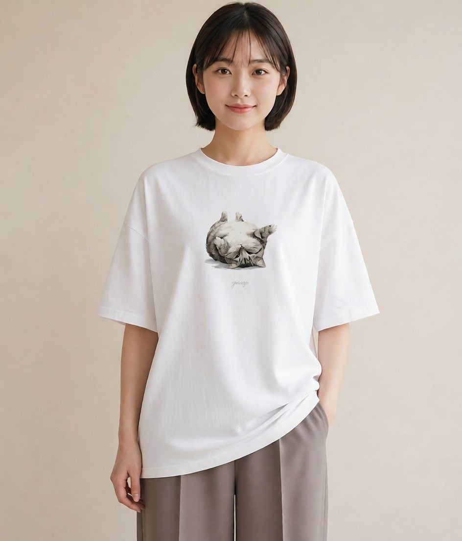 プリントTシャツ レディース キジトラ 猫 ねこ イラスト お洒落 お出かけ 普段着 白T YMAZO