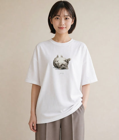 プリントTシャツ レディース キジトラ 猫 ねこ イラスト お洒落 お出かけ 普段着 白T YMAZO
