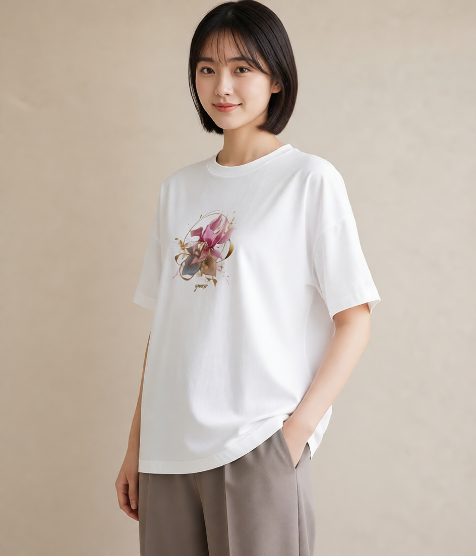 グラフィックTシャツ レディース ゆり 百合 花 花柄 イラスト ゆるかわ 休日 ペアコーデ 白T