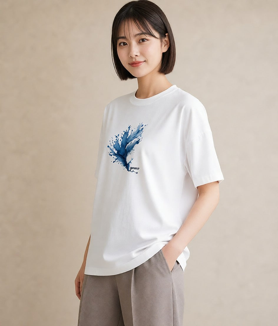 プリントTシャツ レディース 波 星空 宇宙 イラスト フェミニン ビーチ デイリーウェア 白T YMAZO