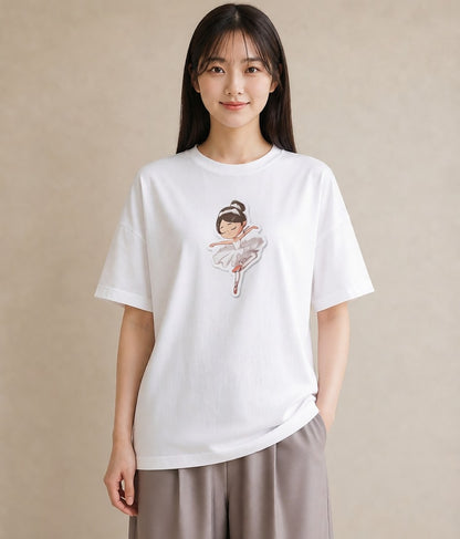 プリントTシャツ レディース バレエシューズ バレエ トウシューズ ナチュラル アンティーク イラスト 水彩風 敬老の日 ホワイトデー 白T YMAZO