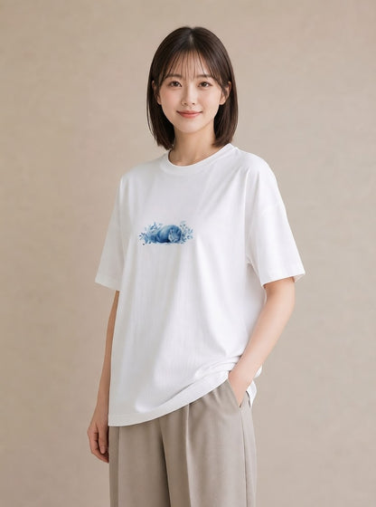 グラフィックTシャツ レディース ロシアンブルー 猫 ねこ イラスト ボタニカル 公園 ママ 白T YMAZO