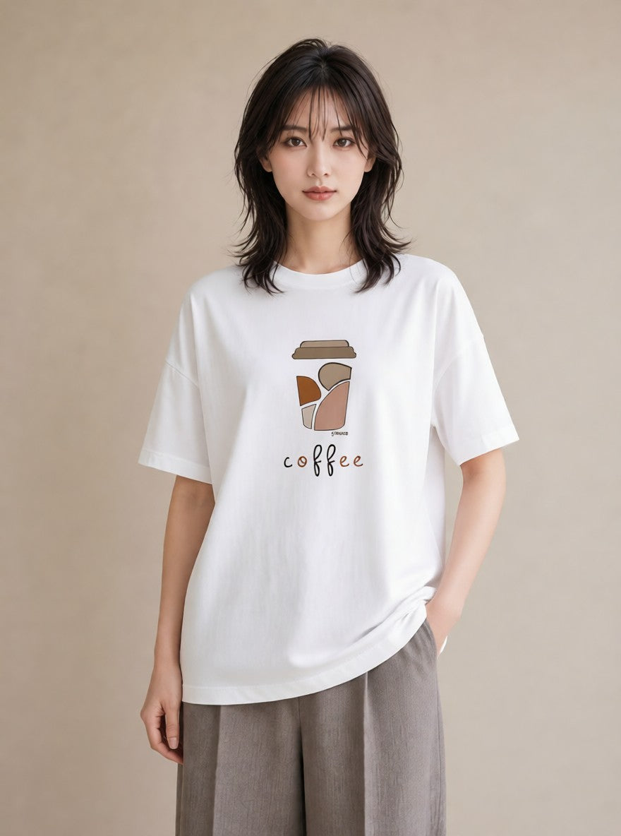 デザインTシャツ レディース カフェ カフェロゴ ロゴ イラスト 韓国風 社会人 女性 白T YMAZO