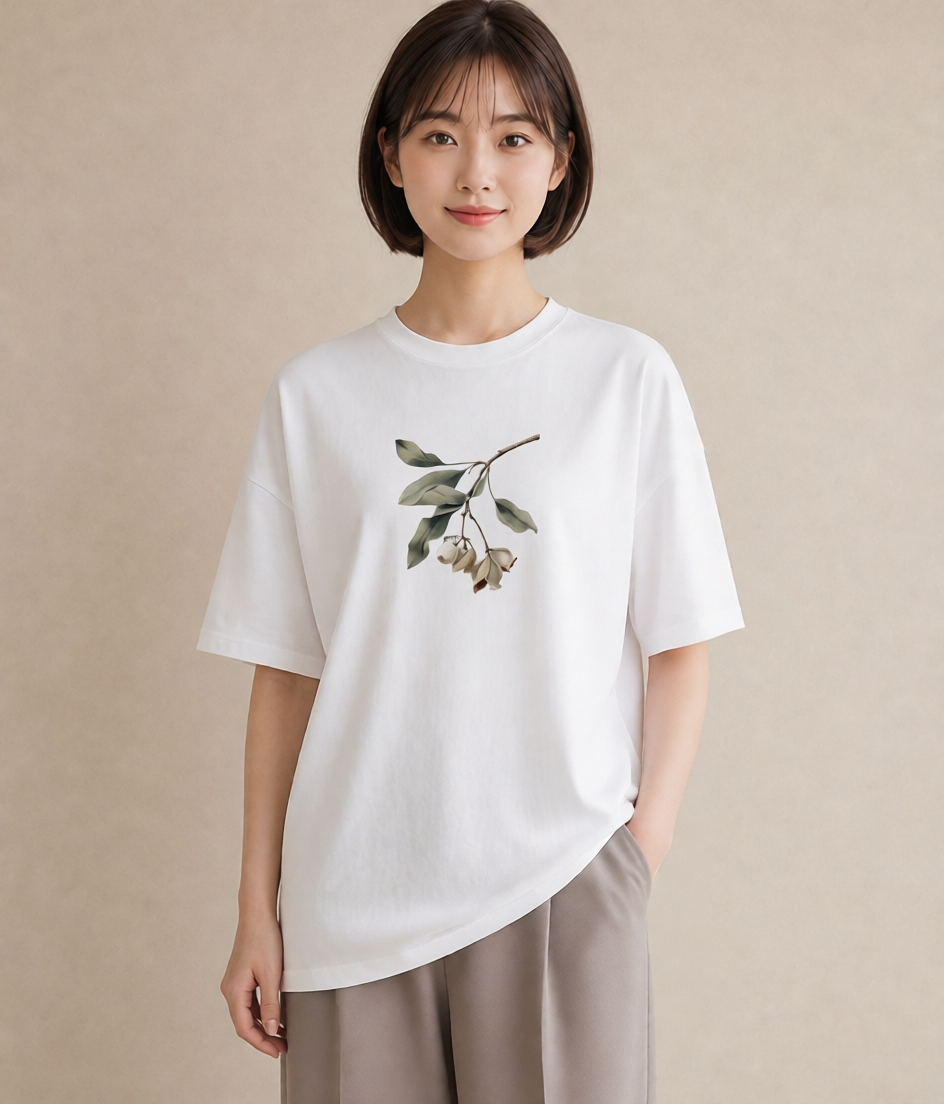 半袖Tシャツ レディース 金木犀 花 花柄 イラスト こなれ感 通勤 在宅 白T YMAZO
