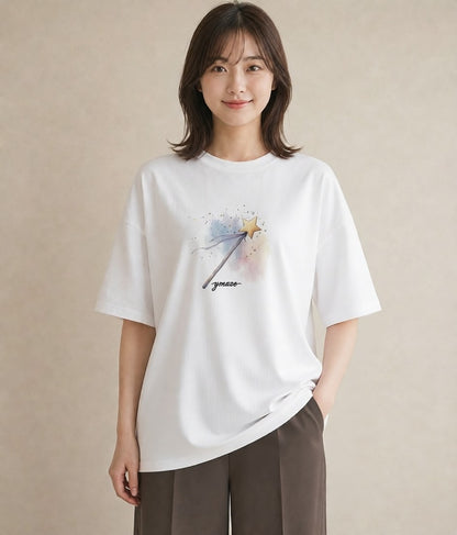 Tシャツ レディース 流れ星 星空 宇宙 イラスト ラフ デイリーウェア 休日 白T YMAZO