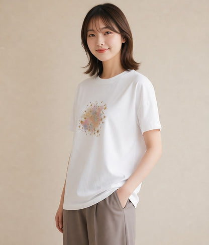 半袖Tシャツ レディース 乙女座 星空 宇宙 イラスト ポップ 買い物 夏コーデ 白T YMAZO