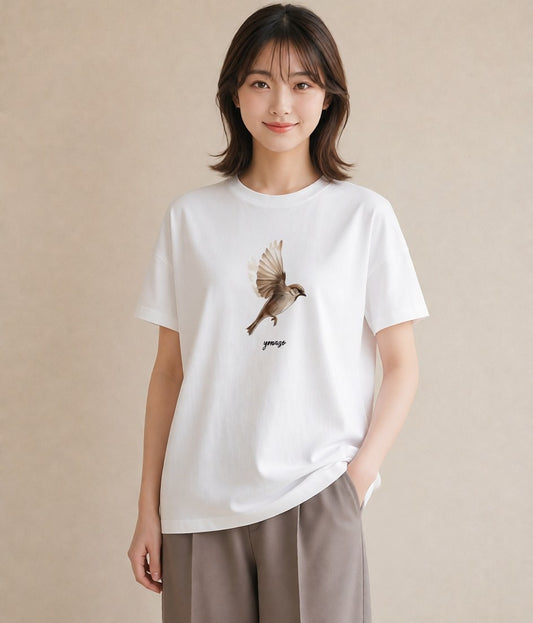 半袖Tシャツ レディース 文鳥 ペット 動物 イラスト ミニマル 友達ギフト 部屋着 白T YMAZO