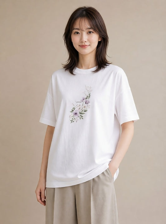 半袖Tシャツ レディース 封蝋 手紙 アンティーク ナチュラル イラスト きれいめカジュアル 春服 ミセス 白T YMAZO