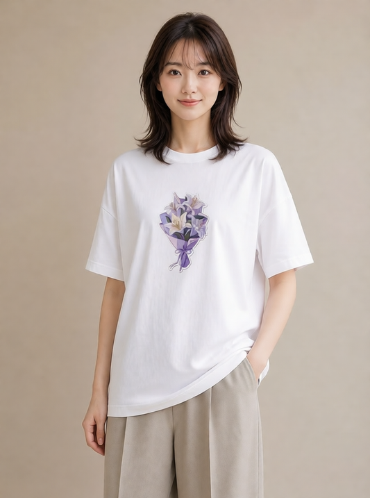 プリントTシャツ レディース スミレ 花 花柄 イラスト ユニーク 母娘コーデ 自分用 白T YMAZO