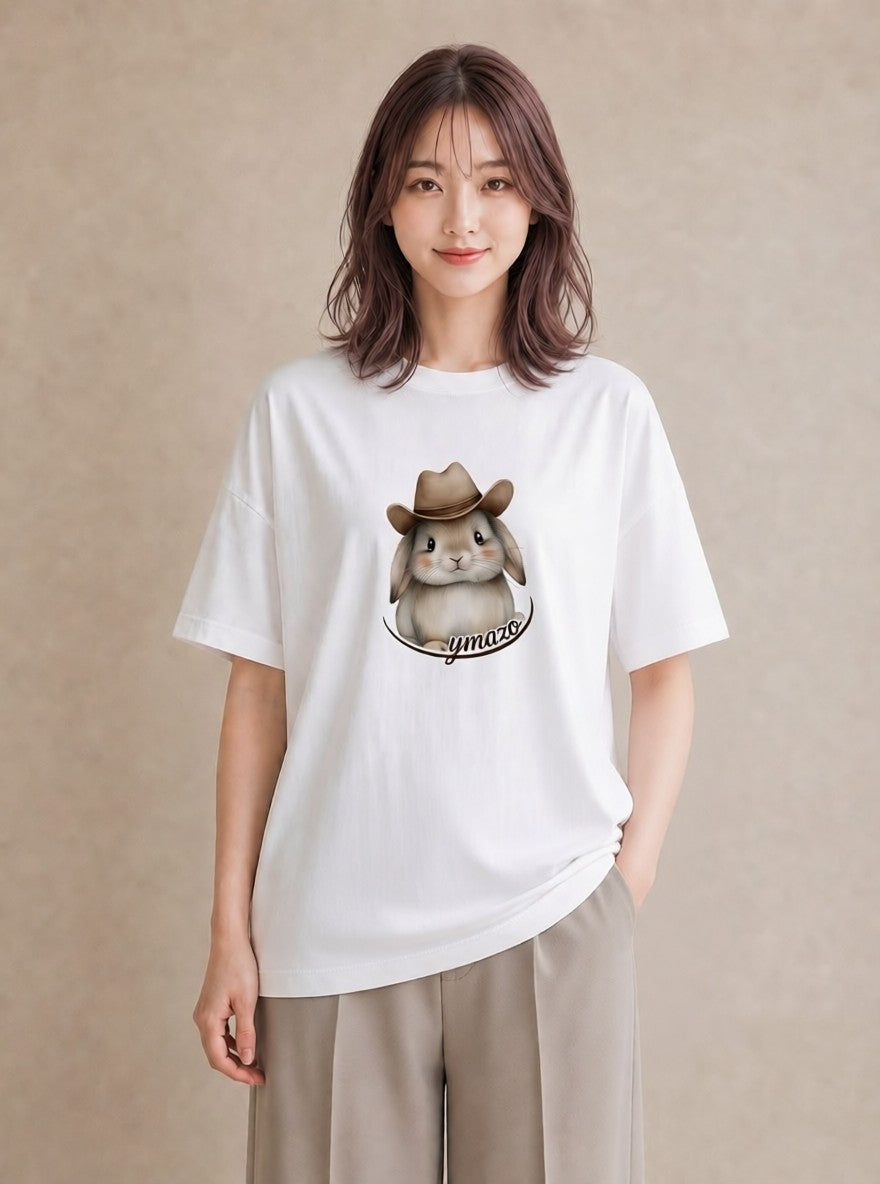 デザインTシャツ レディース うさぎ ウサギ ラビット ペット 動物 イラスト ナチュラル 夏コーデ 通学 白T YMAZO
