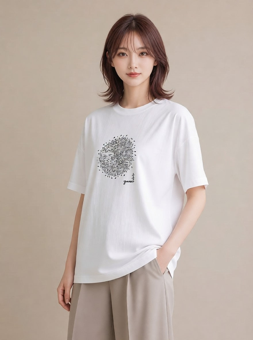 グラフィックTシャツ レディース 扇子 そよ風 ナチュラル アンティーク イラスト 個性的 カフェ巡り 女子会 白T YMAZO