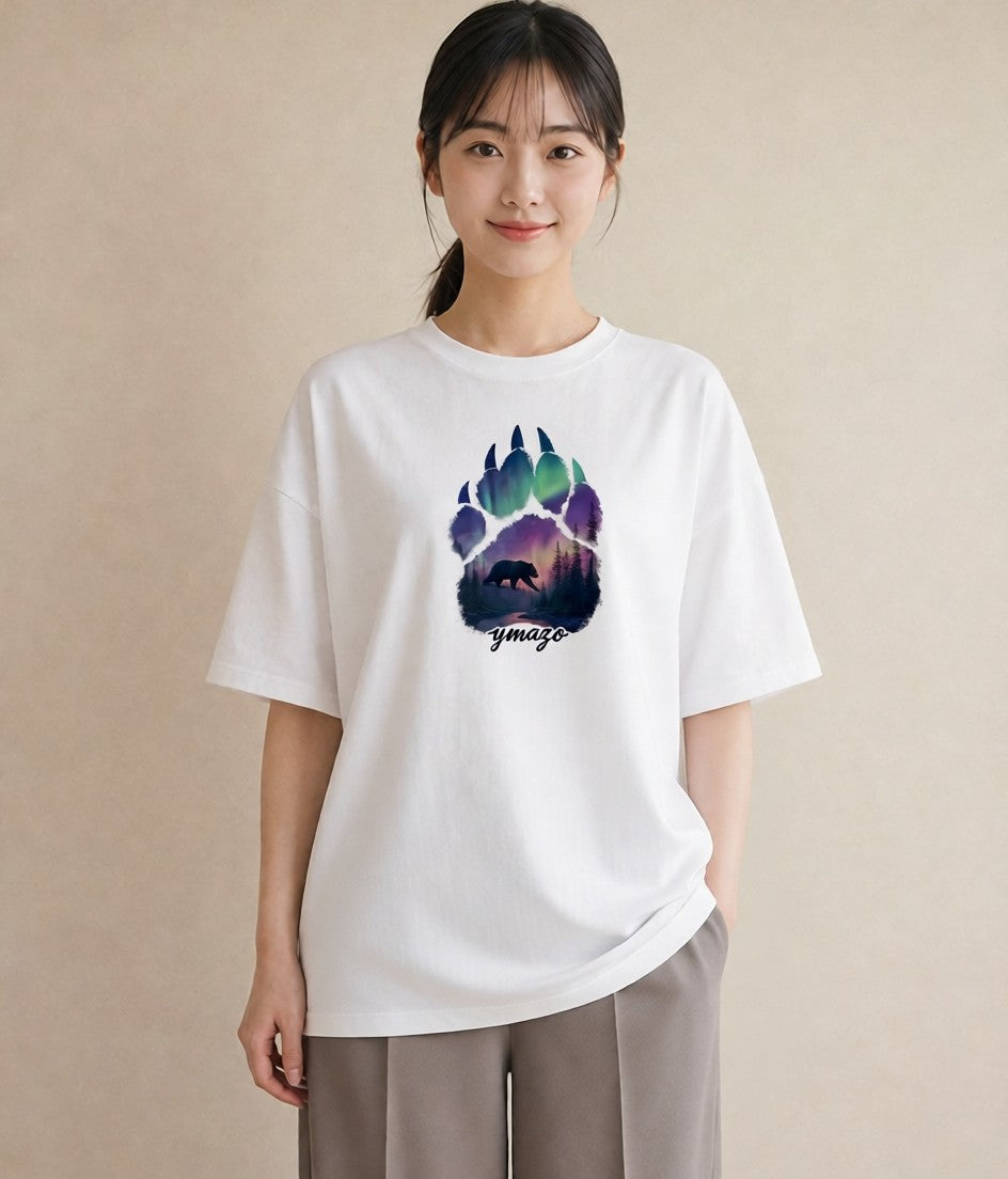 半袖Tシャツ レディース オーロラ 星空 宇宙 イラスト 休日コーデ 送別ギフト 通勤 白T YMAZO