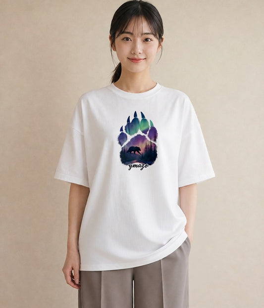 半袖Tシャツ レディース オーロラ 星空 宇宙 イラスト 休日コーデ 送別ギフト 通勤 白T YMAZO