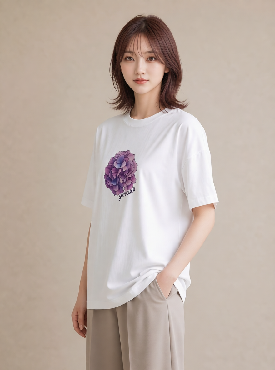 半袖Tシャツ レディース パンジー 花 花柄 イラスト きれいめ ホワイトデー 春服 白T