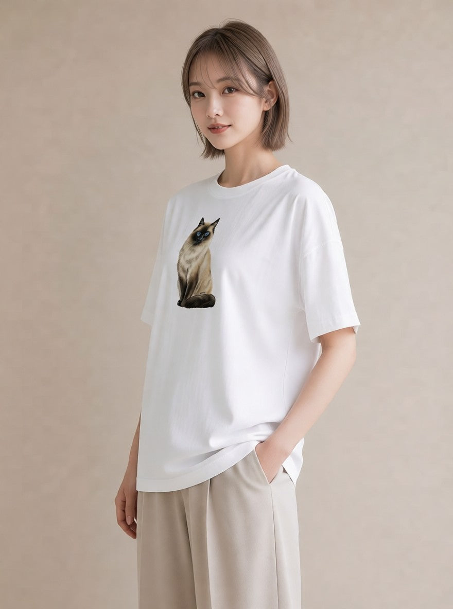 デザインTシャツ レディース ペルシャ 猫 ねこ イラスト カジュアル 夏コーデ 通学 白T YMAZO
