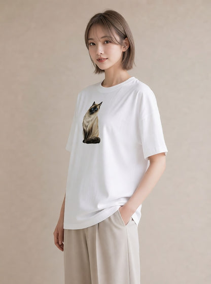 デザインTシャツ レディース ペルシャ 猫 ねこ イラスト カジュアル 夏コーデ 通学 白T YMAZO