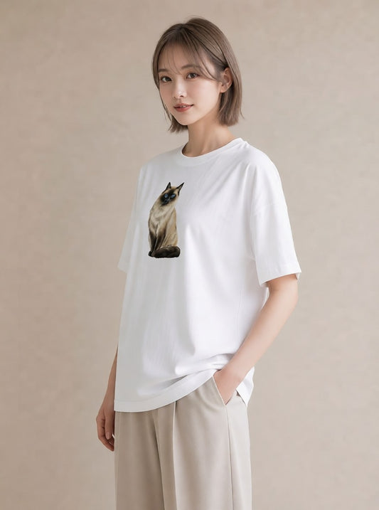 デザインTシャツ レディース ペルシャ 猫 ねこ イラスト カジュアル 夏コーデ 通学 白T YMAZO