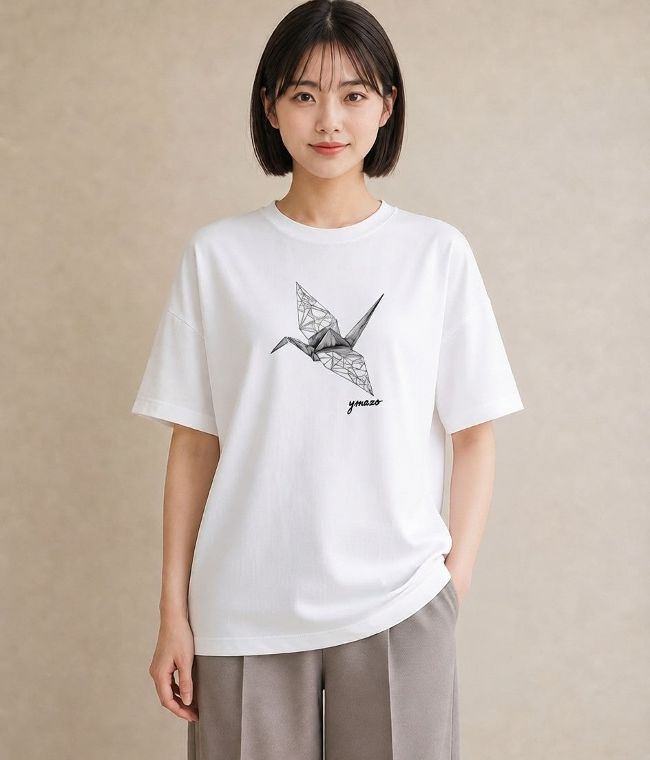Tシャツ レディース 紙の船 水辺 ナチュラル アンティーク イラスト 休日コーデ 公園 ママ 白T YMAZO
