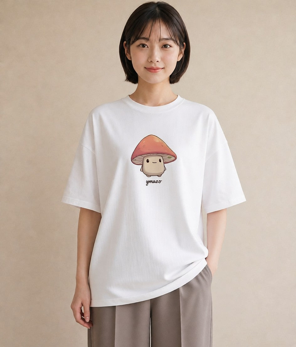 デザインTシャツ レディース きのこ 植物 ボタニカル イラスト 公園 ママ 白T YMAZO