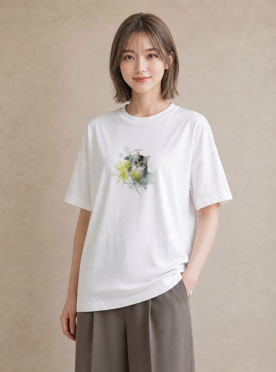 半袖Tシャツ レディース 愛猫 猫 ねこ イラスト モード 春コーデ 姉妹 白T YMAZO