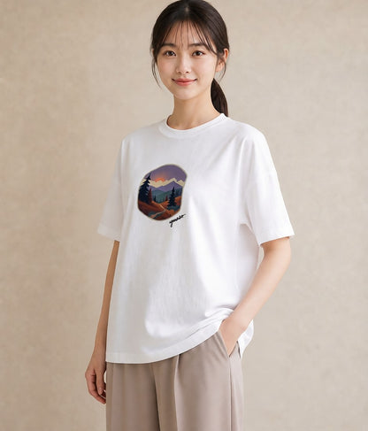 Tシャツ レディース 山 星空 宇宙 イラスト フェミニン 母娘コーデ 自分用 白T YMAZO