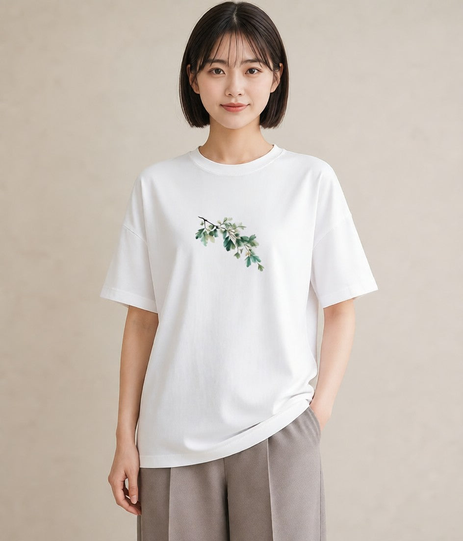 プリントTシャツ レディース 苔 植物 ボタニカル イラスト アート風 親子 20代 白T YMAZO