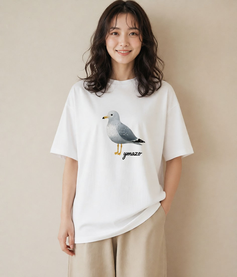 プリントTシャツ レディース 遠い家と鳥 風景 鳥 ナチュラル アンティーク イラスト ゆるコーデ 在宅 公園 白T YMAZO