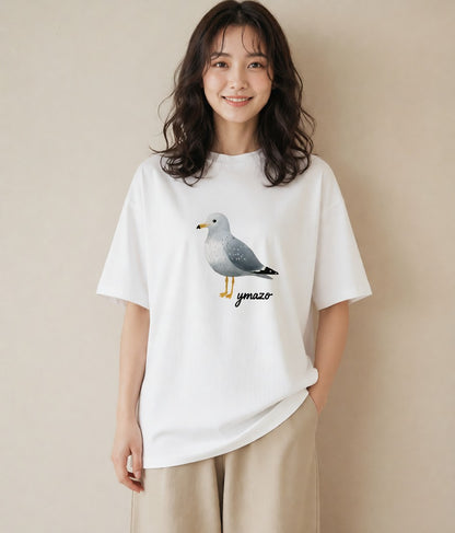 プリントTシャツ レディース 遠い家と鳥 風景 鳥 ナチュラル アンティーク イラスト ゆるコーデ 在宅 公園 白T YMAZO