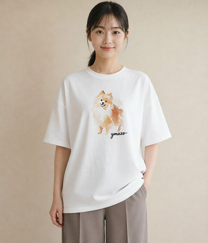 プリントTシャツ レディース ポメラニアン ポメ 犬 いぬ イラスト きれいめ 春服 ミセス 白T YMAZO