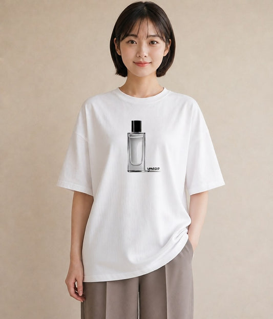 グラフィックTシャツ レディース 香水 香水瓶 パフューム イラスト モード 自分用 ルームウェア 白T YMAZO