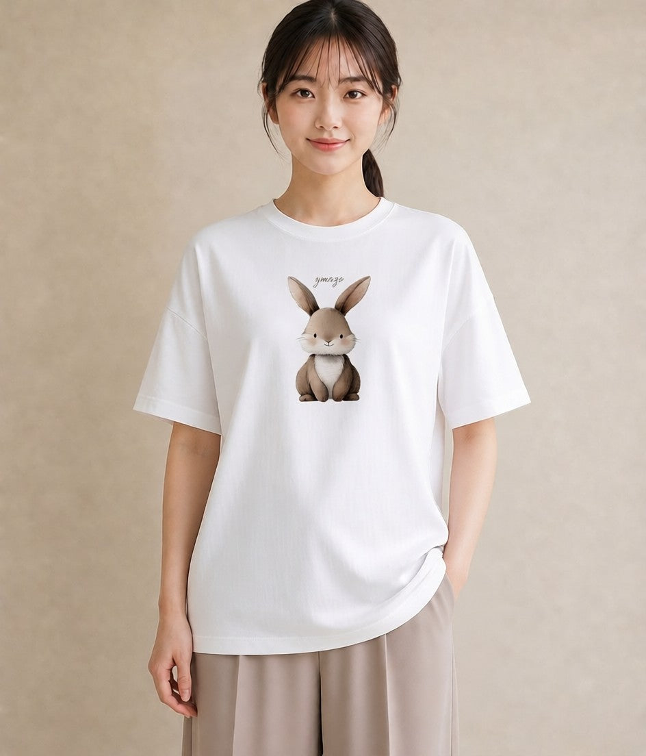 Tシャツ レディース ライオンラビット ペット 動物 イラスト ボタニカル 自分用 ルームウェア 白T YMAZO