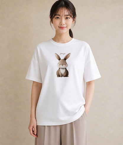Tシャツ レディース ライオンラビット ペット 動物 イラスト ボタニカル 自分用 ルームウェア 白T YMAZO
