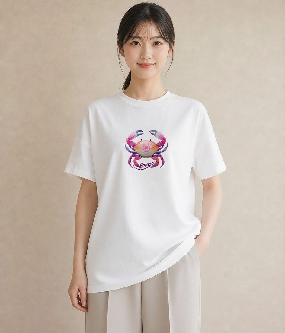 プリントTシャツ レディース 蟹座 星空 宇宙 イラスト ボタニカル 女性向けギフト 散歩 白T YMAZO