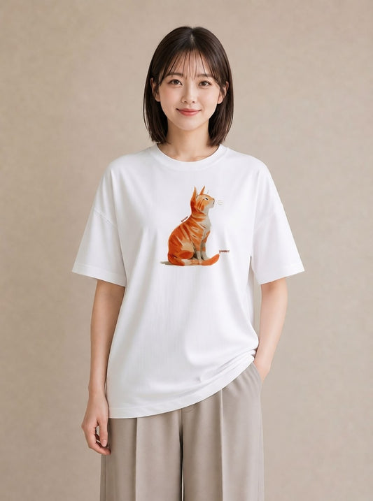 Tシャツ レディース ブリティッシュショートヘア 猫 ねこ イラスト ラフカジュアル ラフ レイヤード 白T YMAZO
