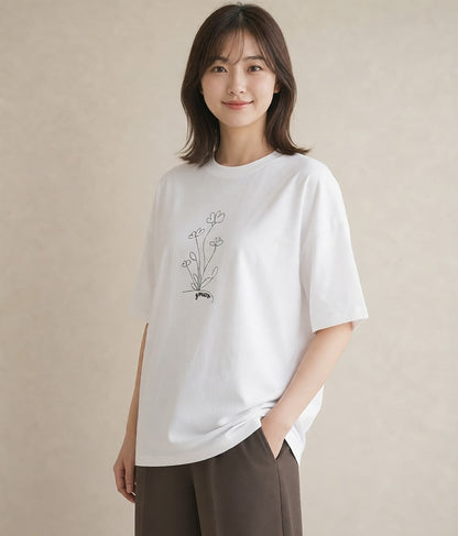 Tシャツ レディース 小花 花 フラワー イラスト 水彩風 母の日 ビーチ 白T YMAZO