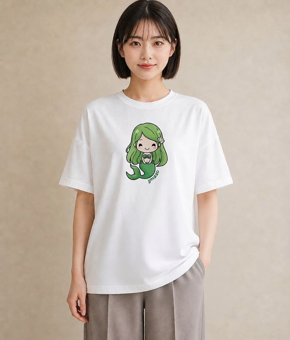 グラフィックTシャツ レディース 人魚 海の生き物 海 イラスト 韓国風 散歩 お出かけ 白T YMAZO