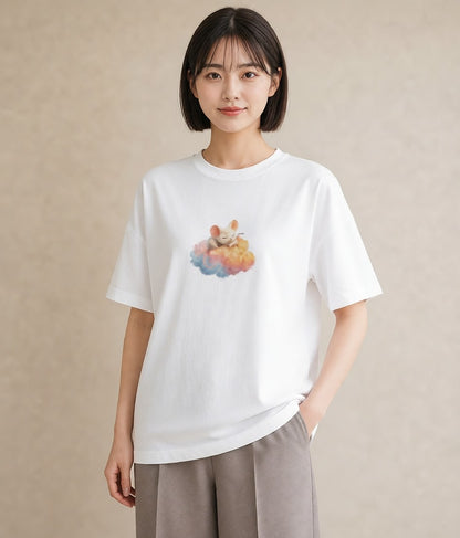 半袖Tシャツ レディース 雲 星空 宇宙 イラスト 手描き風 旅行 母娘コーデ 白T YMAZO