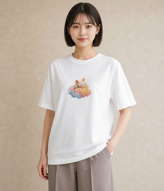 半袖Tシャツ レディース 雲 星空 宇宙 イラスト 手描き風 旅行 母娘コーデ 白T YMAZO