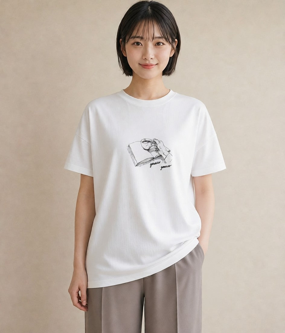 グラフィックTシャツ レディース 本 読書 ブック イラスト ポップ 週末コーデ 敬老の日 白T YMAZO