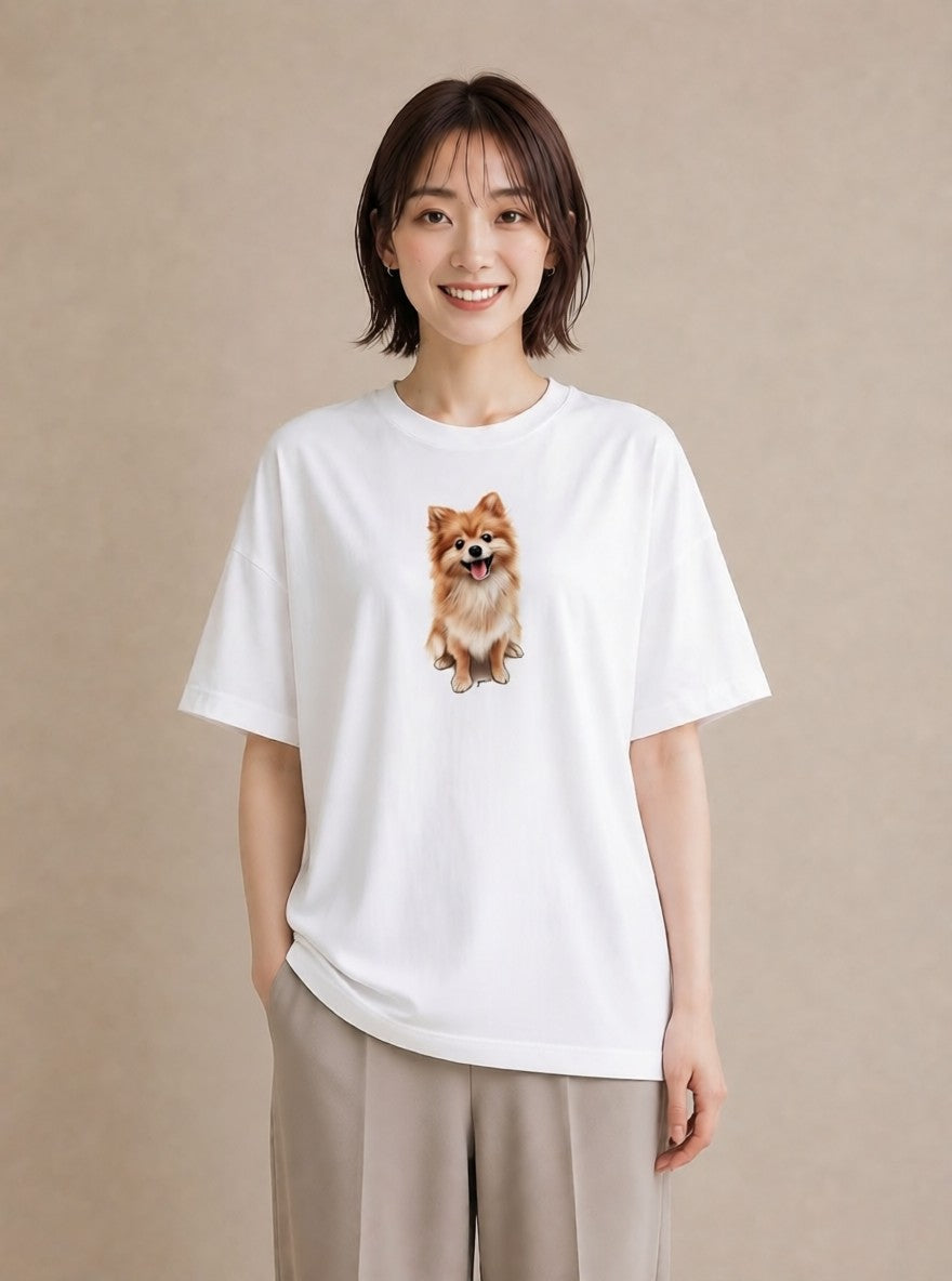 プリントTシャツ レディース ポメラニアン ポメ 犬 いぬ イラスト カジュアル 女性向けギフト 散歩 白T YMAZO