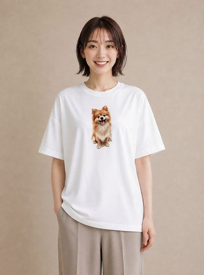 プリントTシャツ レディース ポメラニアン ポメ 犬 いぬ イラスト カジュアル 女性向けギフト 散歩 白T YMAZO