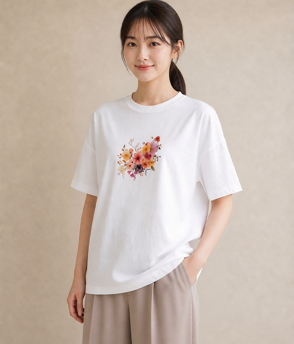 プリントTシャツ レディース パンジー 花 花柄 イラスト 個性的 母の日 ビーチ 白T YMAZO
