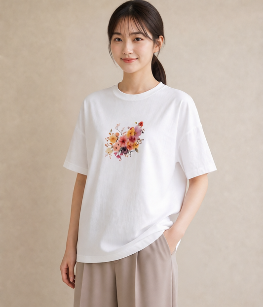 プリントTシャツ レディース パンジー 花 花柄 イラスト 個性的 母の日 ビーチ 白T YMAZO